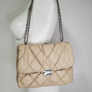 H&M Quilted Tan Shoulder Bag with Silver Chain